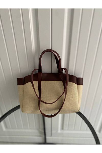 TABA BUTİK Women's Bag with Straw Leather Detail