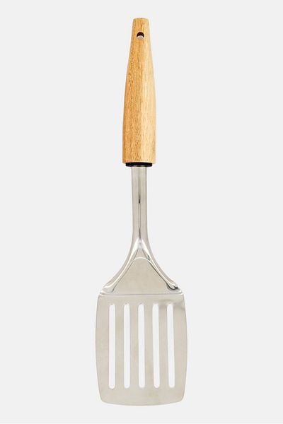 Cuisine Art Stainless Steel Slotted Turner with Acacia Wood Handle, Silver