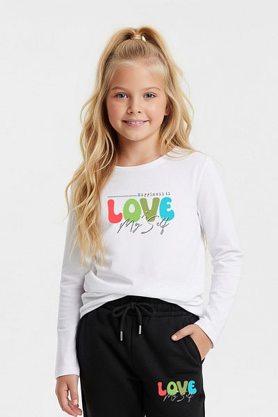 FYK KİDS Round Neck Love Printed Girl's Bottom-Up Set