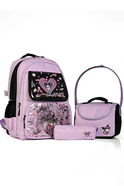 Catwins Korean Style Elementary School Set of 3 with Kuromi Accessories (Backpack + Nutrition + Pen Holder)