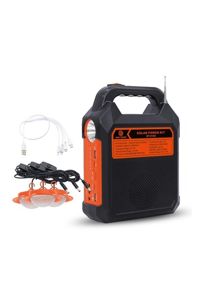 Easy power Kit solar cu panou detasabil, difuzor, 3 becuri, radio, Bluetooth negru/rosu