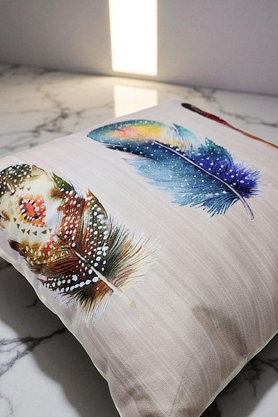 lissehome Colorful Feathers Digital Printed Throw Pillow Case - 40X40 cm