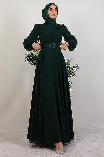 GİYZAMİLA Tuğba Chiffon Dress Emerald