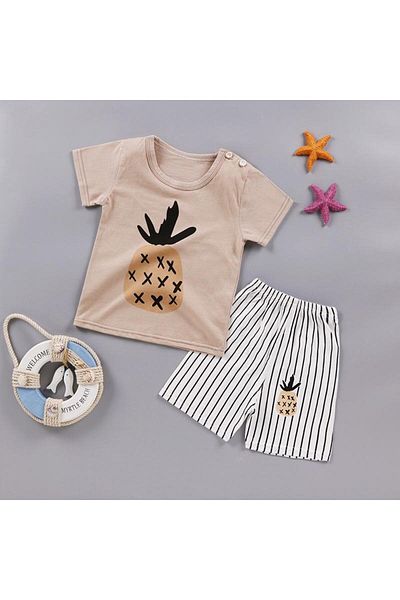 zzz sleep good sleeping !!! Pijama copii scurta imprimeu ananas bej