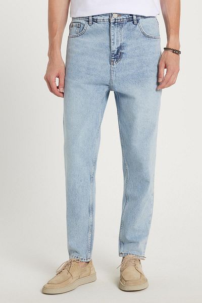 Tudors Ανδρικό παντελόνι Relax Fit Wide Cut Tube Leg Denim Washed Grinding Stretchy Blue Jean Jeans