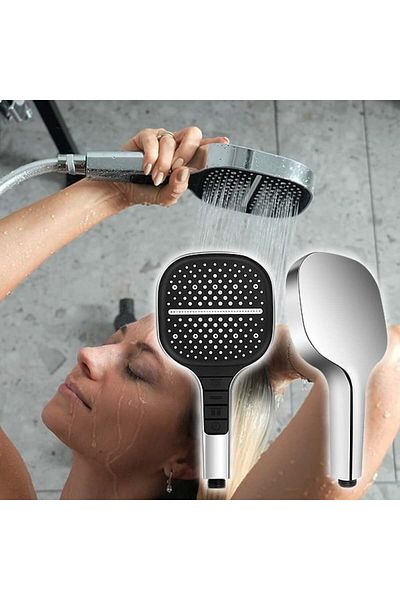 FOXMAG24 3-in-1 high pressure shower head, 3 spray modes, easy to install and clean, silver/black