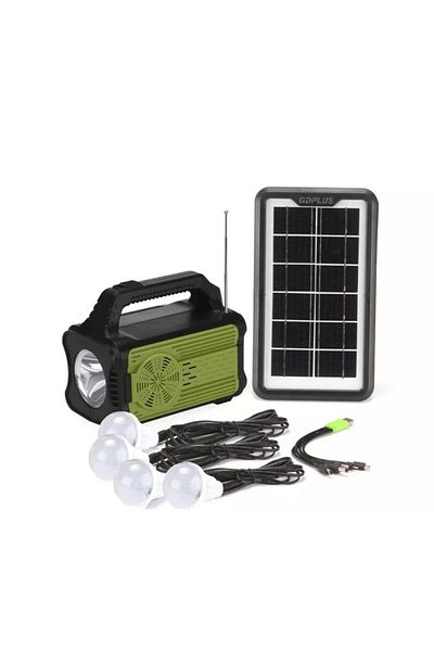 GDPLUS Kit solar portabil inteligent cu Bluetooth, radio, lanterna, Mp3 player negru/verde