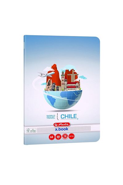 Herlitz Caiet A4, Culoare Multicoloră, Material Hârtie, 60 de Coli, Format Grilă, Design de Călătorie
