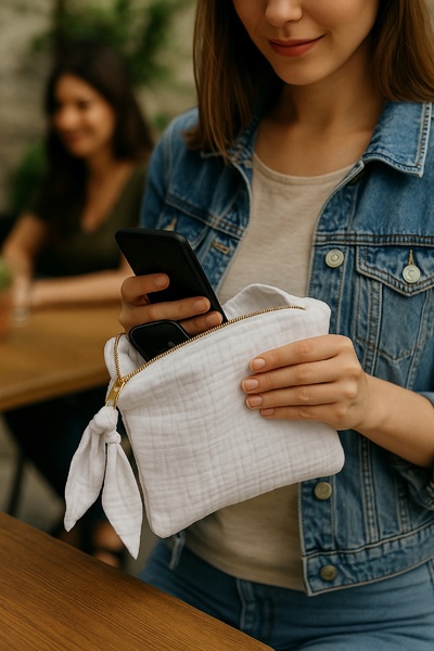 Elvya Мъслинова чанта за грим с естествена подплата – органайзер за козметика 20x15 cm - ZTMCANTA