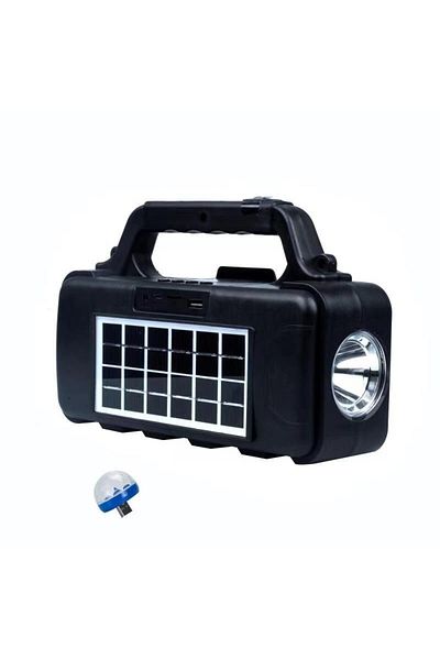 CcLamp Boxa cu panou solar, portabila, Bluetooth, USB, radio FM si baterie integrata negru