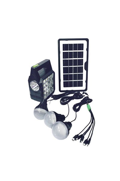 GDTIMES Kit solar portabil-Lanterna LED multifunctionala, 3 becuri, power bank negru