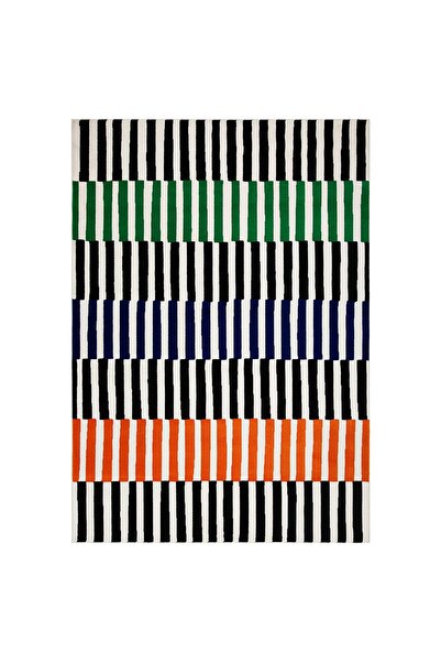 IKEA büyük halı, çok renkli-çizgili, 170x240 cm, kısa tüylü
