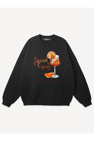 Mad&Calf Unisex Aperol Spritz Printed Crew Neck Oversize Sweatshirt