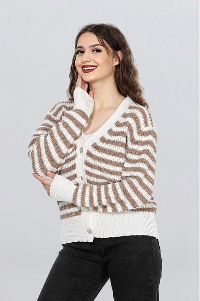 EZGİ KILINÇ Women's Stone Button Detailed Striped Cardigan Tr1004