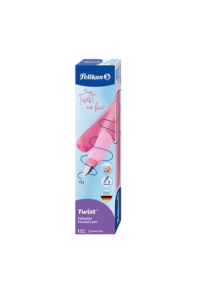Pelikan Twist Berry Pink Fountain Pen, Fine Nib, Ergonomic Grip, Ambidextrous, 1 Cartridge, Box