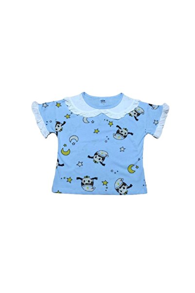 zzz sleep good sleeping !!! Pijama cu guleras pentru fetite, albastra cu maimutele