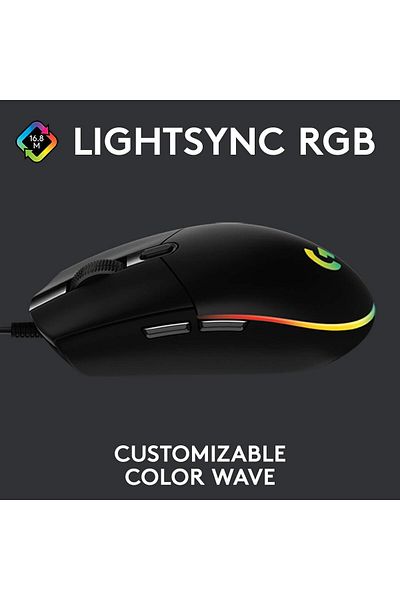 Logitech G Logitech G203 2nd Gen Wired Gaming Mouse, 8,000 DPI, Rainbow Optical Effect LIGHTSYNC RGB, 6 Program