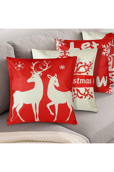 Yirsur Set of 4 Christmas pillowcases Yirsur, cotton, white/red, 45 x 45 cm