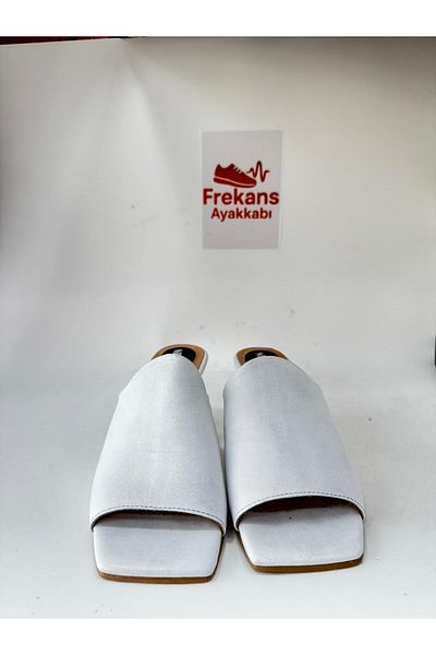 NEWGÜLTEKİN Genuine Leather White Elegant Heels Comfortable Stylish Slippers