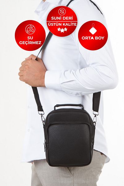 CERFF LEATHER CLUP Black Faux Leather Sports Hand & Shoulder Bag