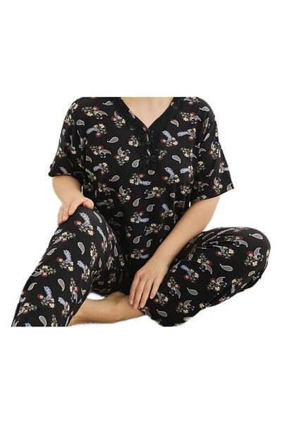 bipamuk Viola Lux Design Plus Size Short Sleeve Women's Pajamas Set Lace Stylish L/4Xl