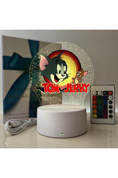 ILUMISHOP LED Night Light, Tom and Jerry, 16 Colors, with Remote Control, USB Power or 3 AA Batteries