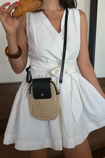 Shule Bags Vexa Straw Look Crossbody Bag Black