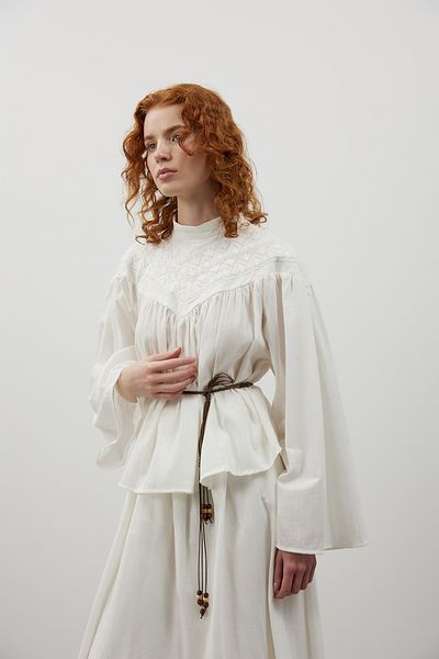 FUSHYA Collar Lace Detailed Skirt Suit