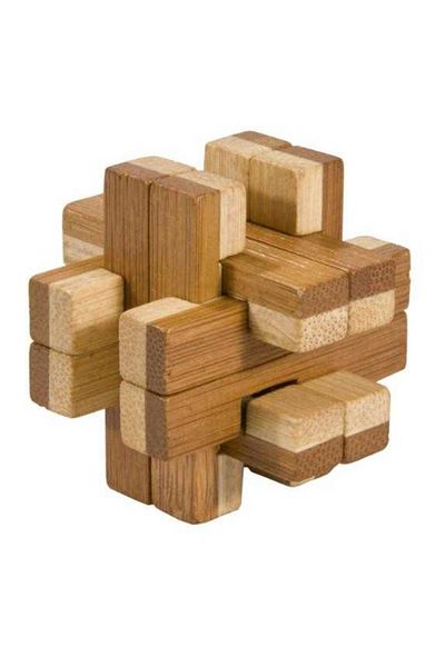 Fridolin Joc de logică IQ din lemn de bambus într-o cutie metalică Doubleblock