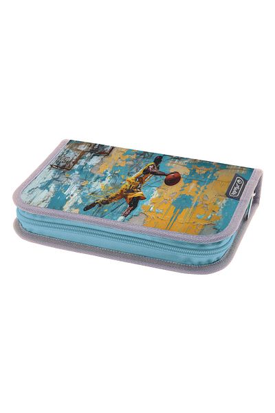 Herlitz Unequipped Pencil Case, 1 Flap, Hidden Zipper, Textile Interior, 13.5x19.5x3 cm, Basketball