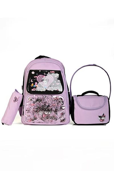 Catwins Korean Style Elementary School Set of 3 with Kuromi Accessories (Backpack + Nutrition + Pen Holder)
