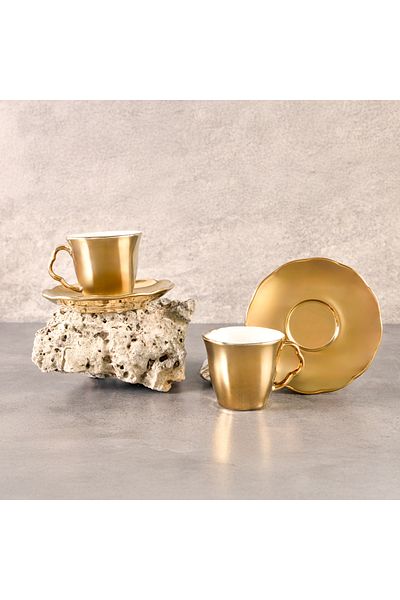 Aryıldız Stellar Gold 4 Piece Turkish Coffee Cup Set for 2 People 90 ml
