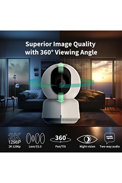 Aqara كاميرا أمان داخلية E1 بدقة 2K، مع خاصية Pan & Tilt، وكاميرا فيديو داخلية آمنة من HomeKit