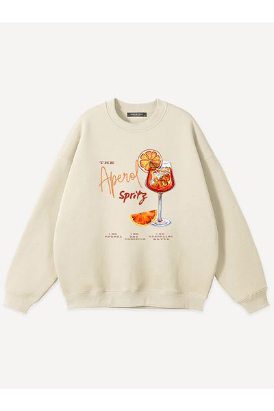 Mad&Calf Unisex Aperol Spritz εμπριμέ με λαιμόκοψη Oversize φούτερ