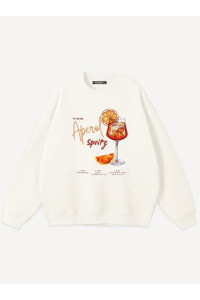 Mad&Calf Unisex Aperol Spritz Printed Crew Neck Oversize Sweatshirt
