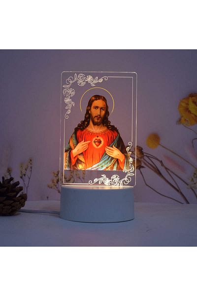 ILUMISHOP Lampa De Veghe LED, Isus Hristos, 7 Culori, Alimentare USB sau 3 baterii AA