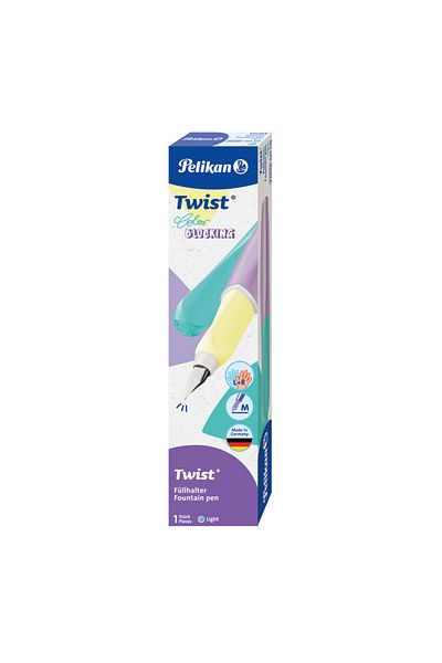 Pelikan Twist Color Blocking Light Fountain Pen, Medium Nib, Ergonomic Grip, 1 Large Cartridge, Box