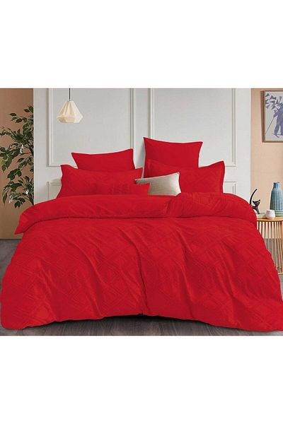 trendyhome Bed Linen, Velvet Jacquard, Grosgrain, 6 Pieces, Diamonds, Red, HR24276