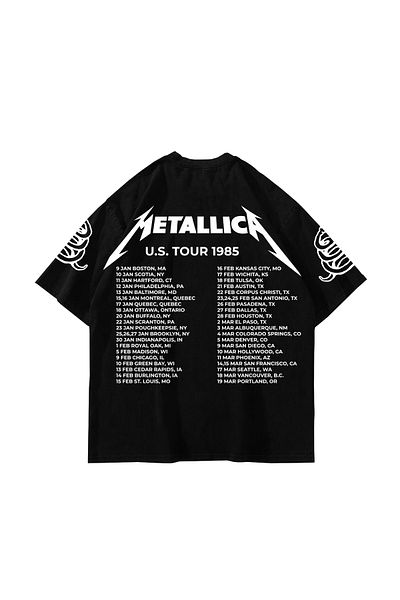 Sekizbiraltı Metallica Tour 1985 Εκτυπωμένο Oversize Unisex Μαύρο Tshirt