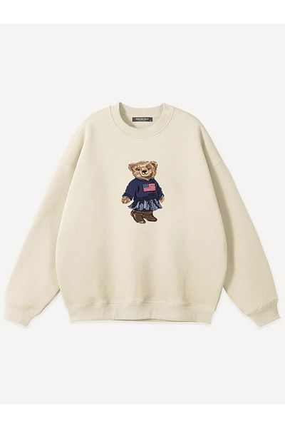 Mad&Calf Unisex Teddy Girl εμπριμέ με λαιμόκοψη Oversize φούτερ