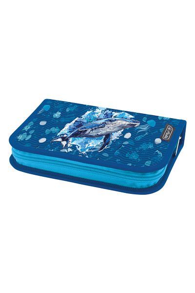 Herlitz Unequipped Pencil Case, Hidden Zipper, Textile Interior, 13.5x19.5x3 cm, Whale Design