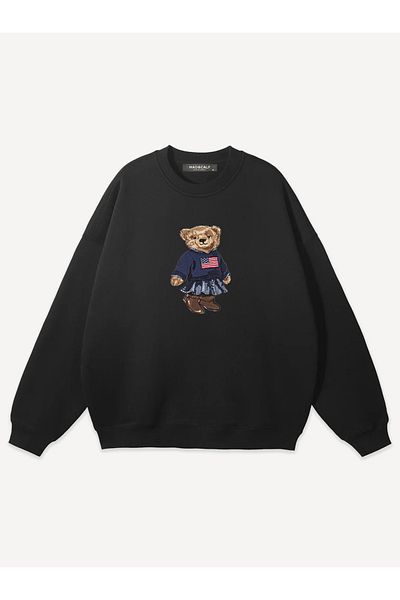 Mad&Calf Unisex Teddy Girl Printed Crew Neck Oversize Sweatshirt