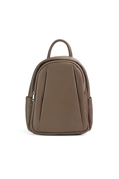 Posete Fagaras Timeea Leather Backpack - Taupe, 2 Compartments, 6 Pockets