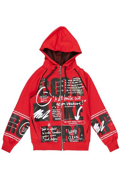 İrem Çocuk Giyim Boy/Girl Cook Text Patterned Pocket Zippered Hooded Red Cardigan