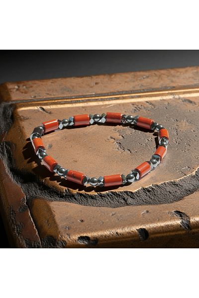 Perlavita Living Power Shield - Bracelet Against Stress and Fatigue (Red Jasper and Hematite
