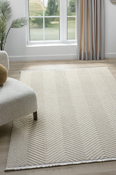VİTALİHOME Moon Krem Vizon Halı Bukleli Yumuşak Dokulu İskandinav Dokuma Halı Salon Halısı 13827A