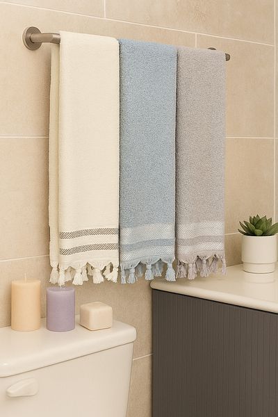 Bonny Home Set de prosoape de baie Lora din 3 piese – 100x150 cm 100% bumbac, textura moale, franjuri tricotate
