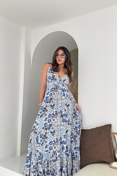 Sohotique By P Triangle Cup Detailed Maxi Dress Blue-Stone