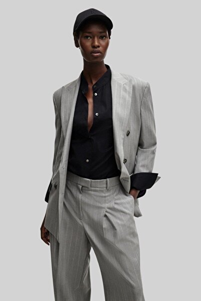 BOSS x Naomi Çizgili Saf Yünden Kruvaze Oversize Ceket Çok Renkli