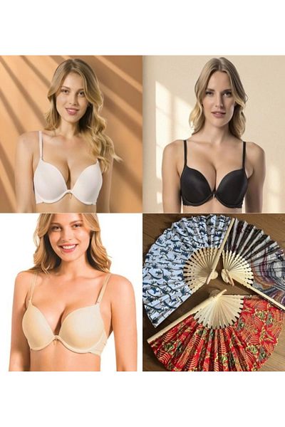 MİSS AYZA İÇTEN GELEN ŞIKLIK Missayza 3 Pack 7034 Musette Supported Magic Bra Showing 2 Sizes Larger with Fan Gift